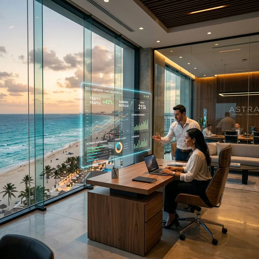 Panel de estrategia SEO Cancun y AEO para inmobiliarias