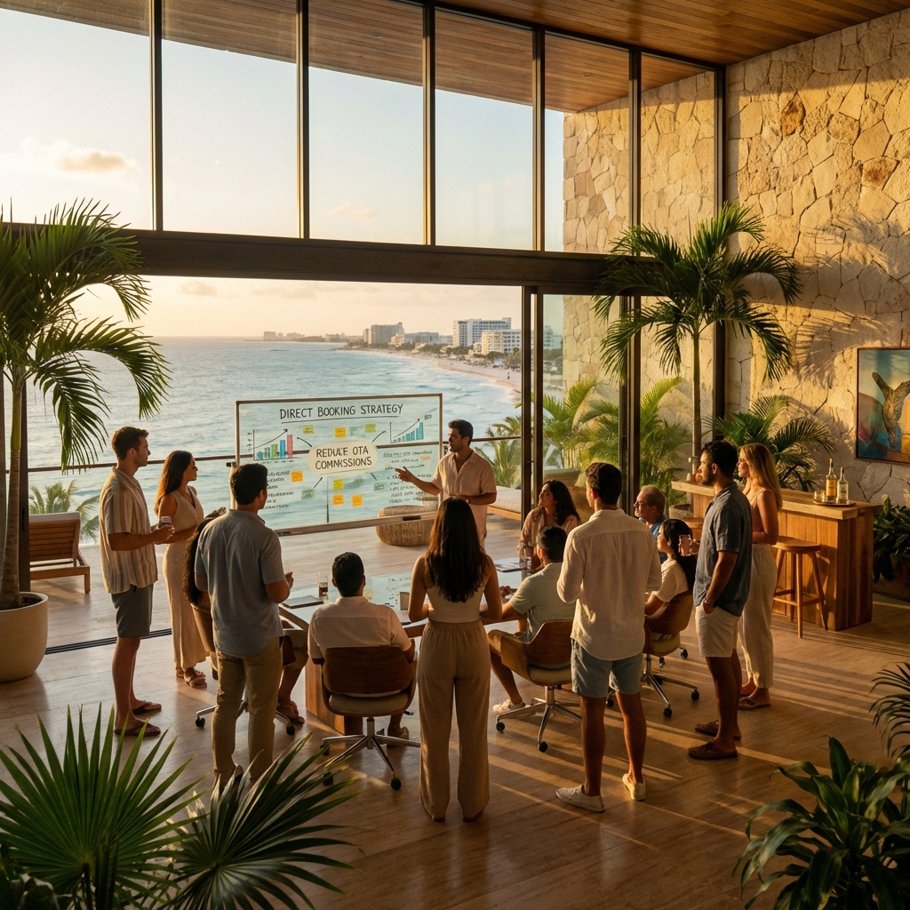 Marketing Agency Team in Cancun analyzing Direct Booking Data