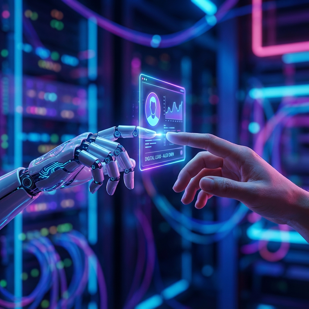 Mano robotica pasando lead a humano