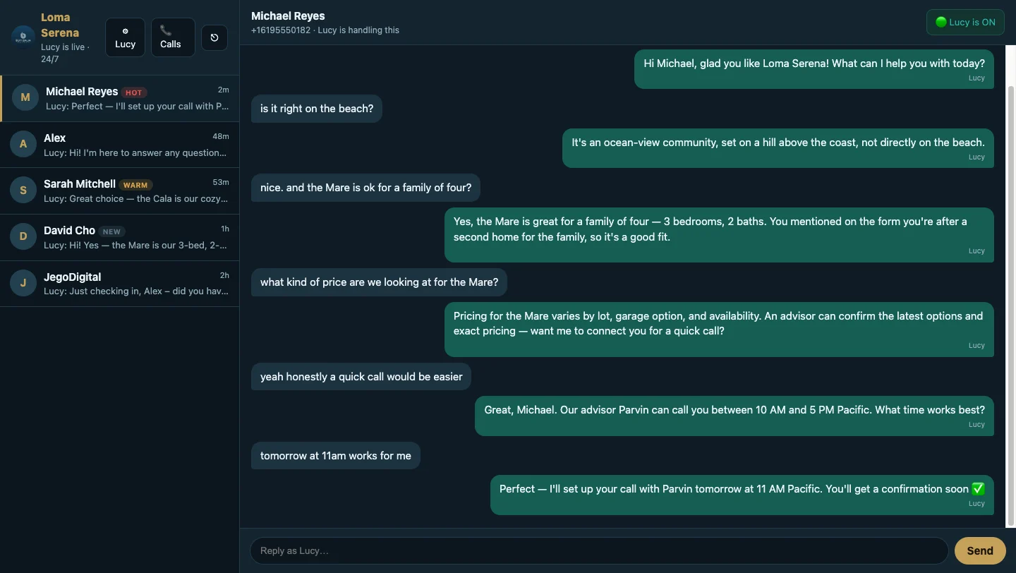 Panel en vivo del agente: conversaciones de WhatsApp con la temperatura de cada lead