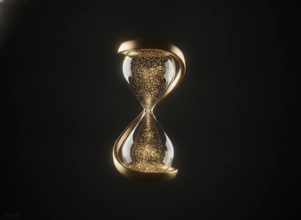 Reloj de arena dorado con particulas de luz