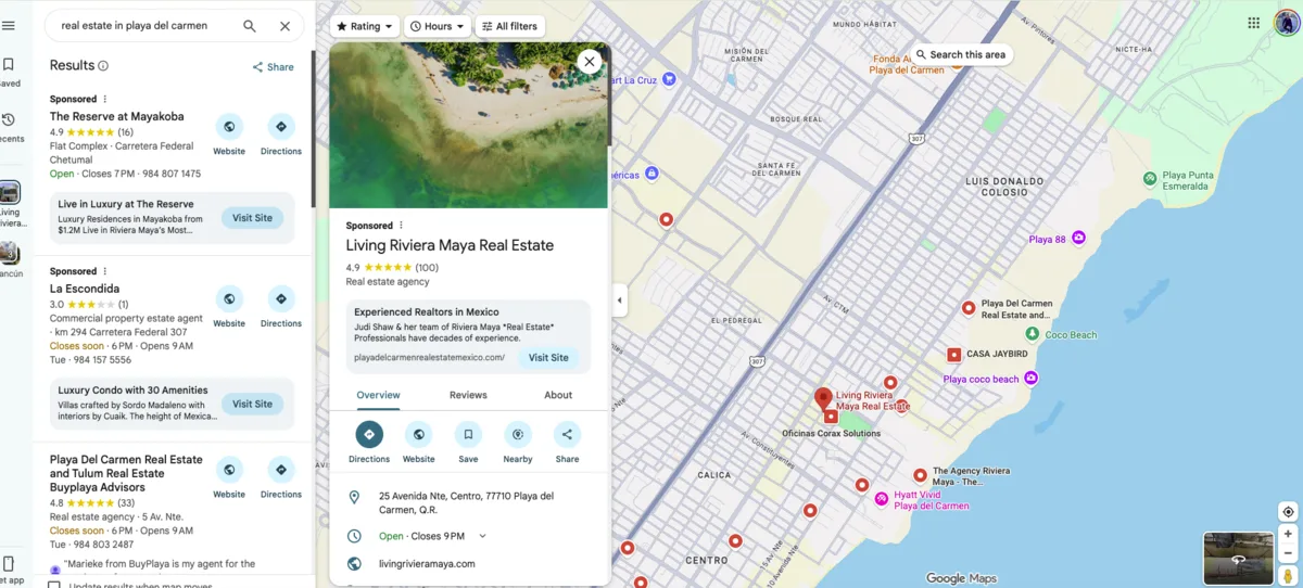 Resultado real de posicionamiento en Google Maps