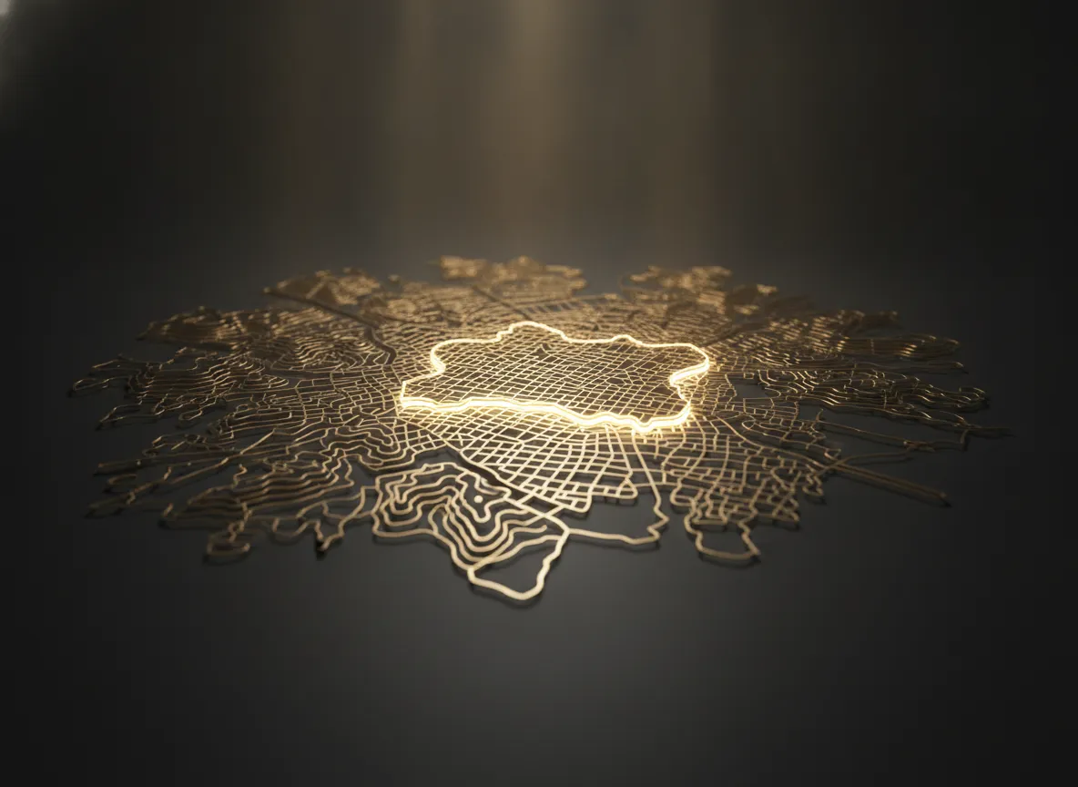 Mapa topografico con una zona iluminada