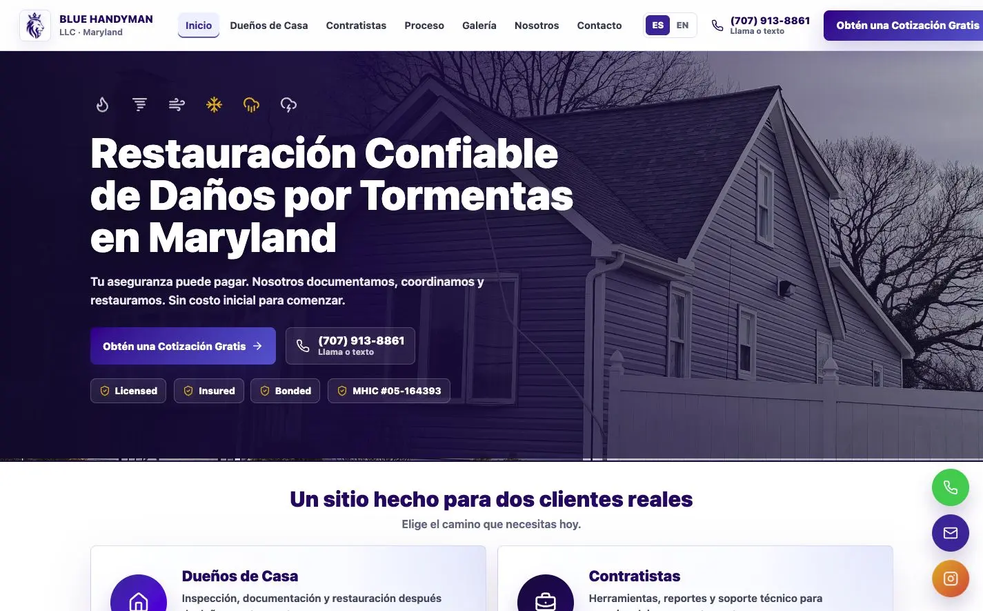 Blue Handyman LLC desktop website preview