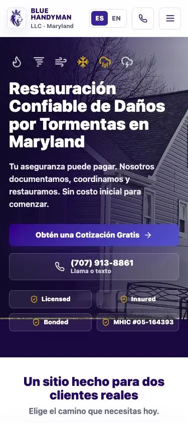 Blue Handyman LLC mobile website preview