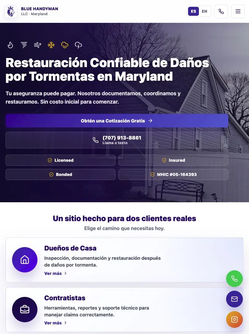 Blue Handyman LLC tablet website preview