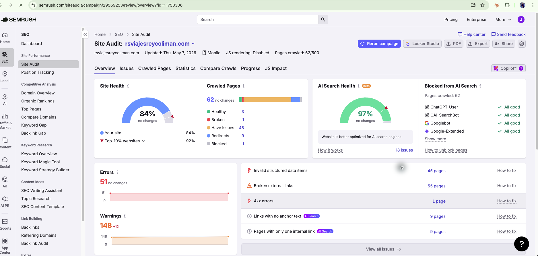 RS Viajes website and SEO case