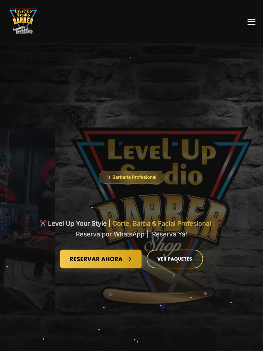 Level Up Studio Barber tablet website preview