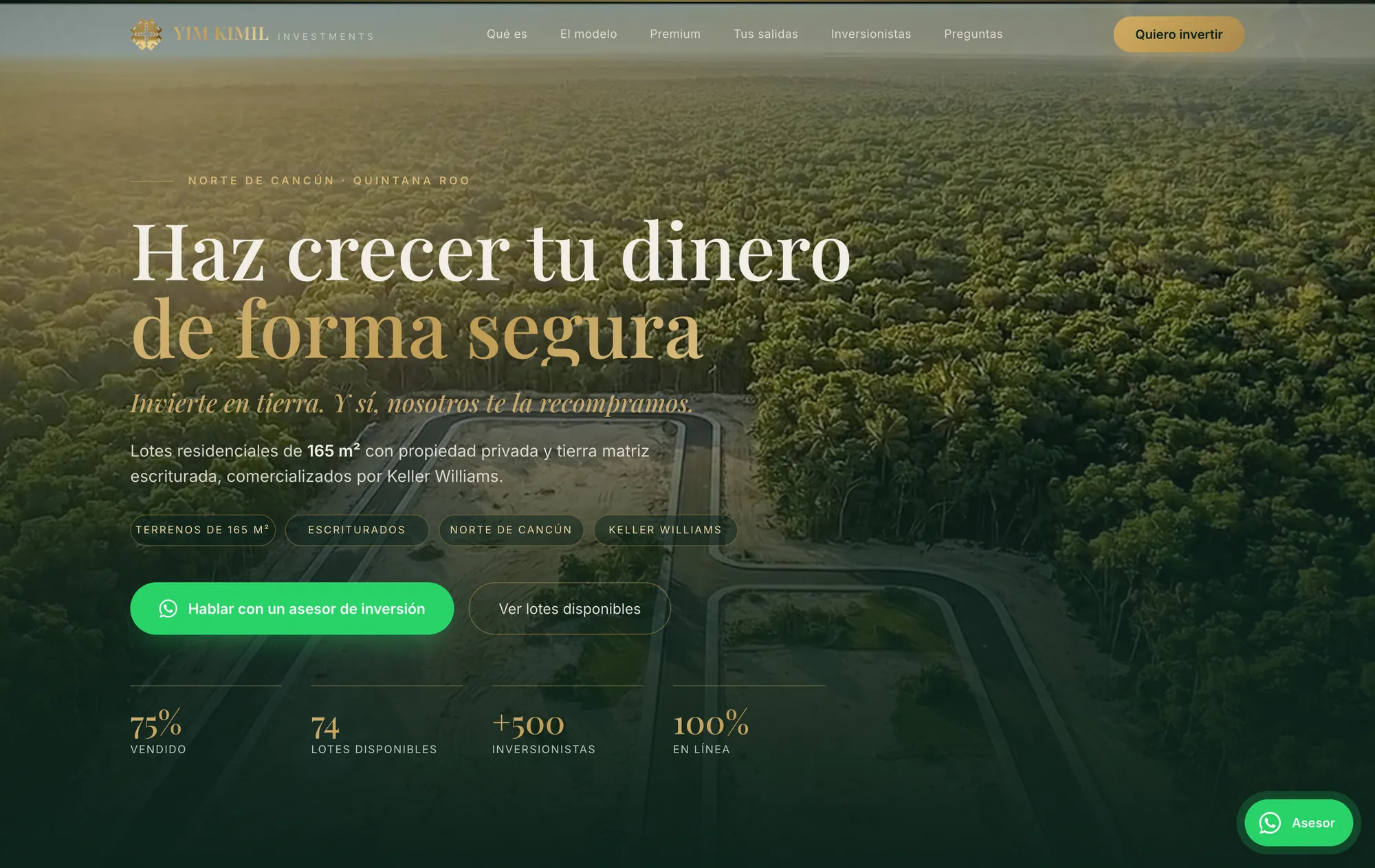 Sitio de Yim Kimil Investments en escritorio — terrenos de inversión de 165 m² en el norte de Cancún